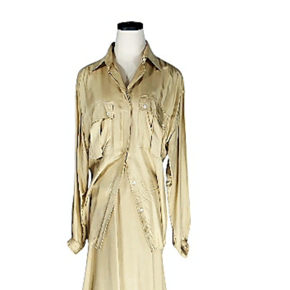 VTG Silk Tunic Blouse Kazu Japanese Designer Luxurious Safari Top Old Money Med